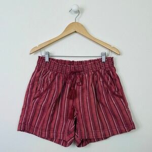 Briggs Womens Small Red Striped Linen Blend Boho Shorts Tassel Drawstring Beach